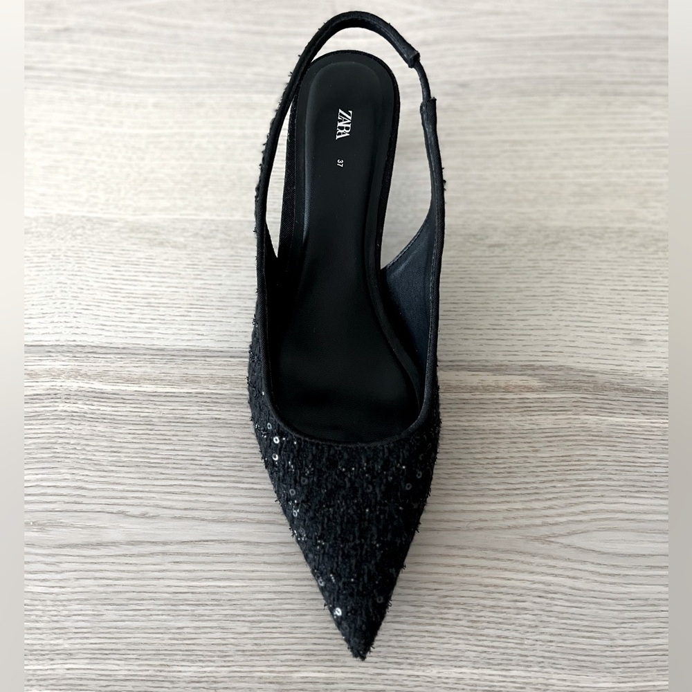 👡 Zara Slingback Tweed Heels - Size 37